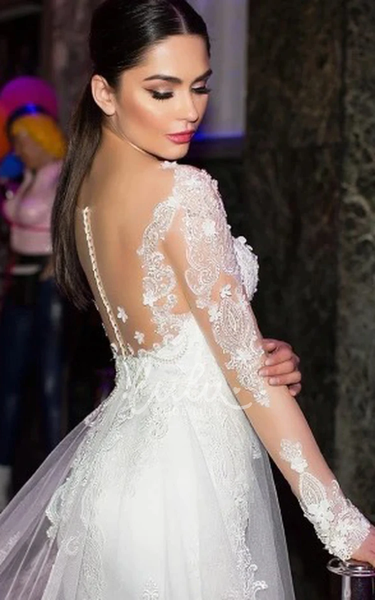 Lace Long Sleeve A-Line Wedding Dress with Appliques Modern and Elegant