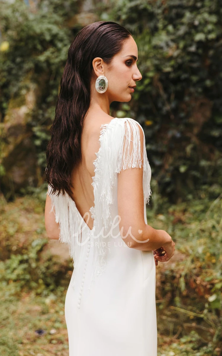 Satin Ruffled V-neck Sheath Wedding Dress Romantic Country Style