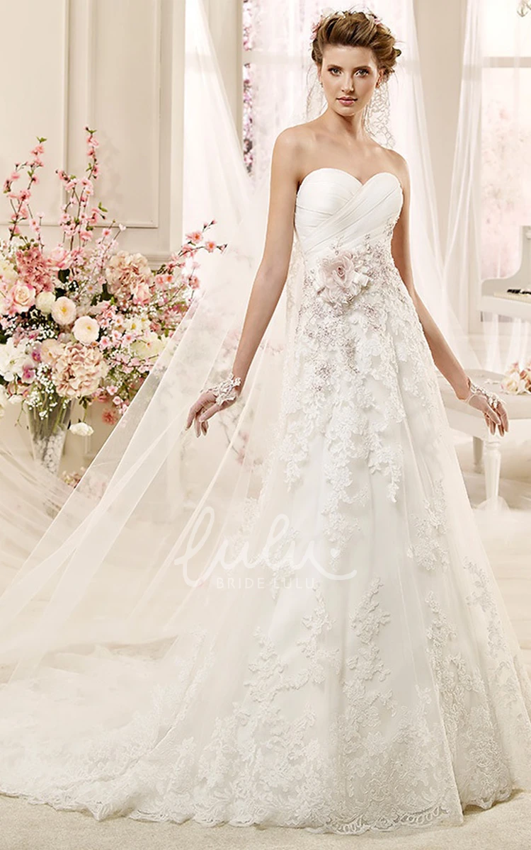 Sweetheart A-line Wedding Dress with Beaded Appliques & Pleated Bodice Unique Beaded A-line Wedding Dress