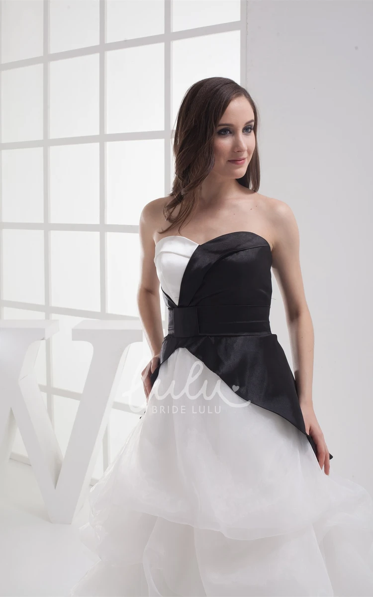 Organza High-Low Prom Dress with Ruffles and Tiered Skirt in Black and White