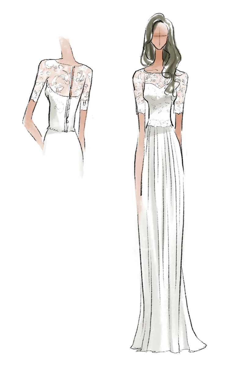 Sheath Chiffon Wedding Dress with Lace and Pleats Classy Bridal Gown