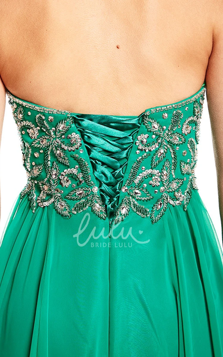 Chiffon Prom Dress with Beaded Strapless Design and Lace-Up Back