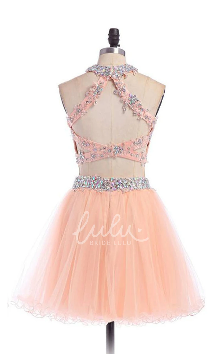 A-line High Neck Tulle Dress with Beadings Modern & Short