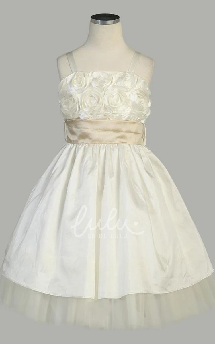 Ruffled Tiered Tulle&Taffeta Flower Girl Dress with Spaghetti Straps Classy Wedding Dress for Girls