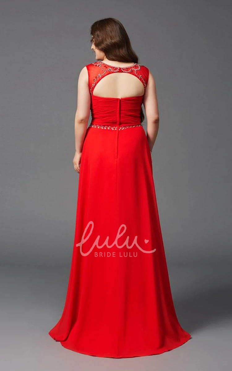 Chiffon A-Line Formal Dress with Pleated Keyhole and Criss-Cross Back