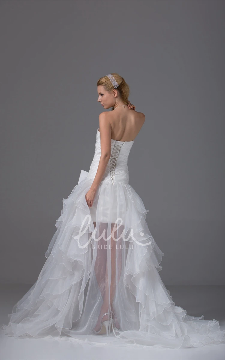 Organza High-Low Prom Dress with Ruffles Strapless Bow Design