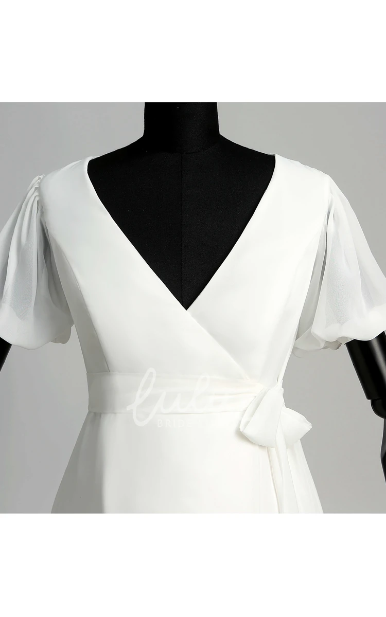 Maternity A-Line Chiffon Wedding Dress with Ruffles and Sash Ribbon