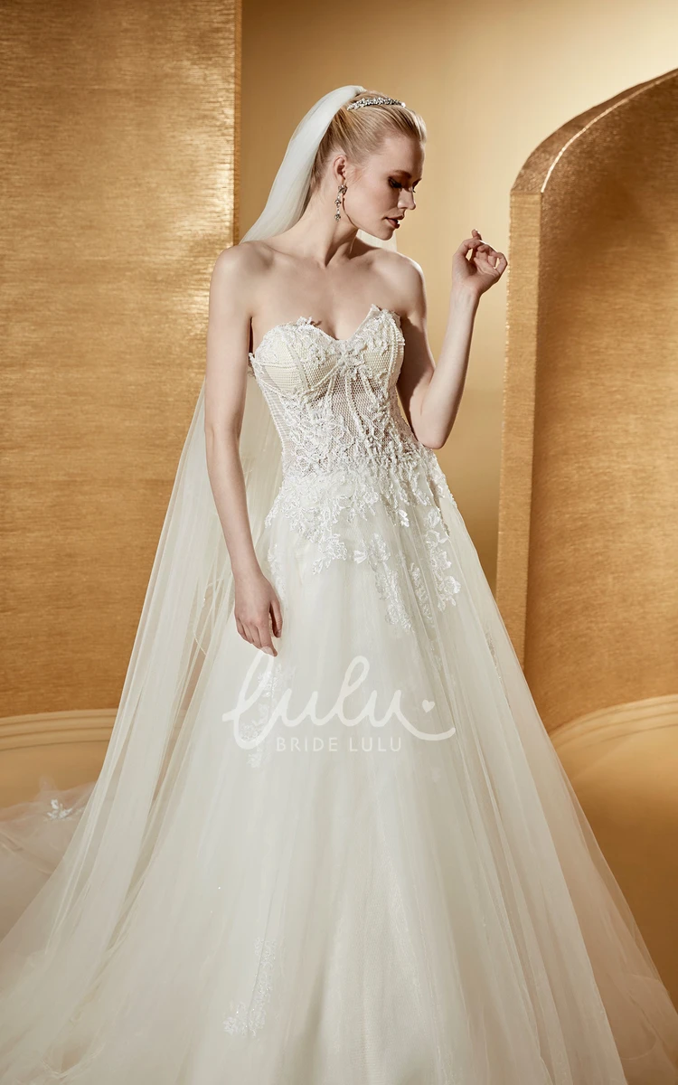 Sweetheart Ball Gown with Beautiful Lace Corset and Court Train Wedding Dress