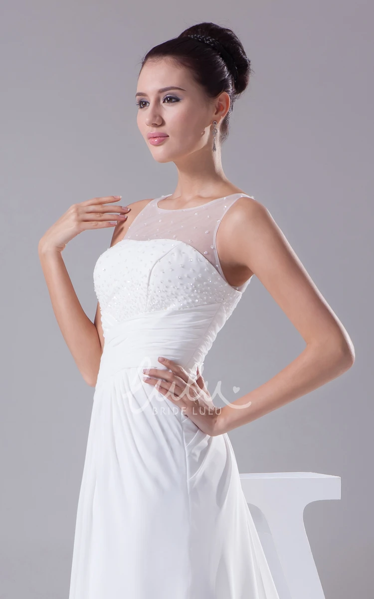 Beaded Chiffon Wedding Dress with Illusion Neckline Elegant and Modern