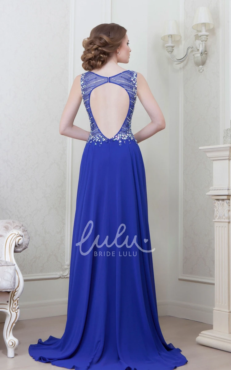 Crystal Bateau-Neck Sleeveless Chiffon Formal Dress A-Line Style