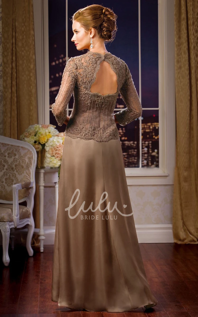 Long Mother of the Bride Dress with 3-4 Sleeves Keyhole Back and Beadings Modern Formal Dress