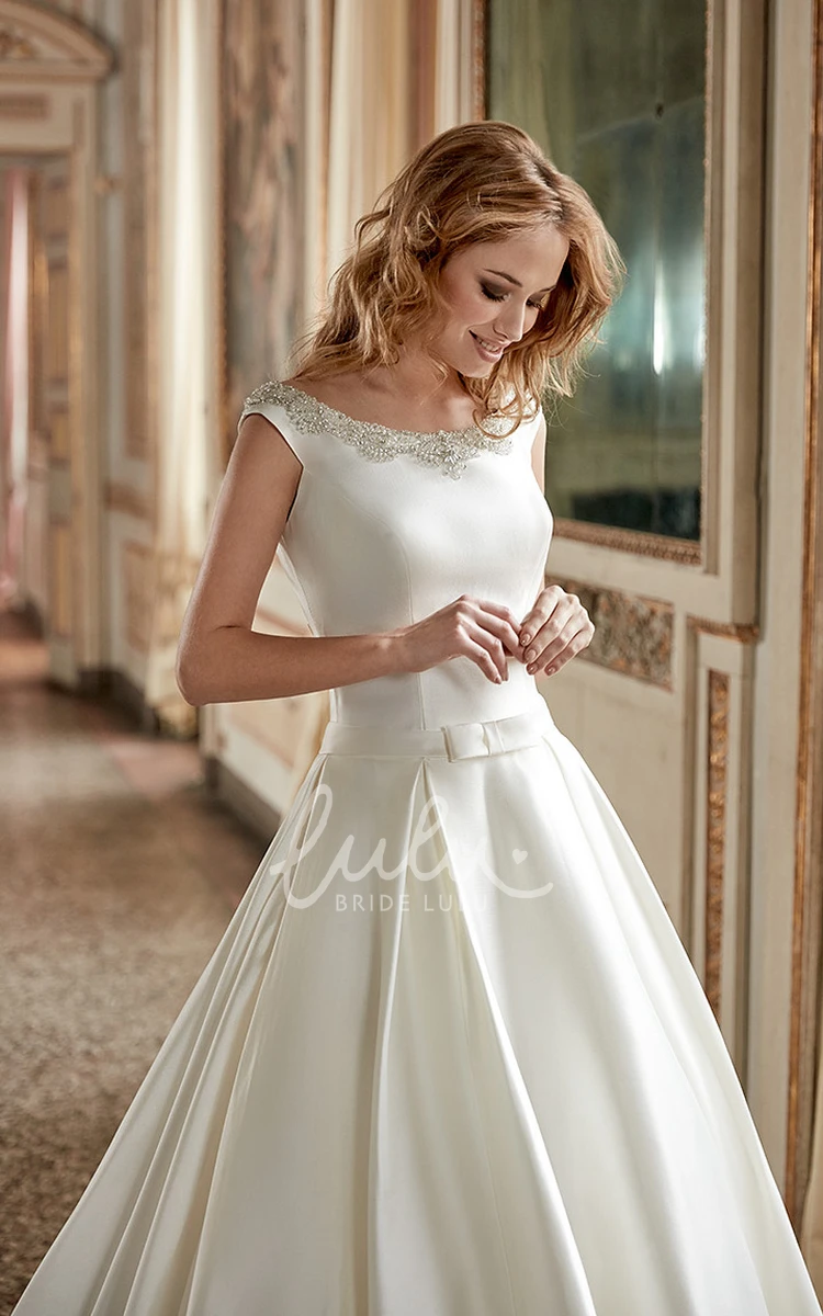 Ball Gown Satin Wedding Dress with Scoop Neck and Beading