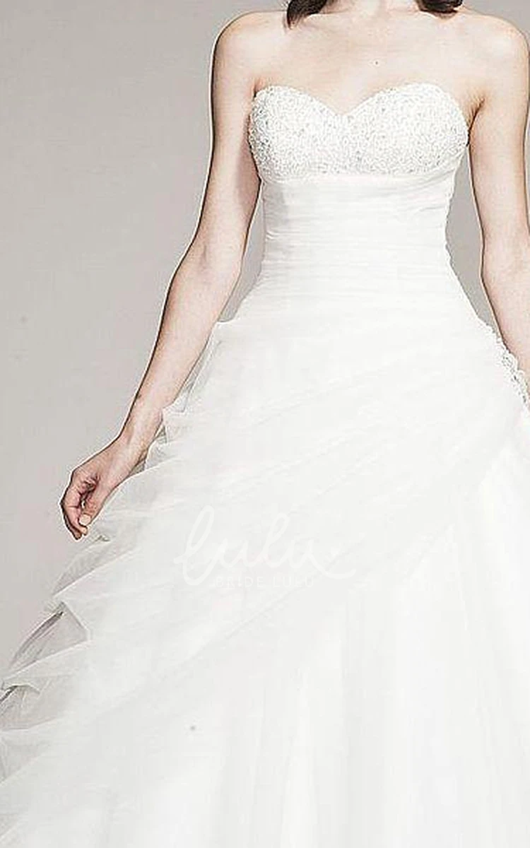 Sweetheart Beaded Tulle Wedding Dress with Pick Up Ball Gown