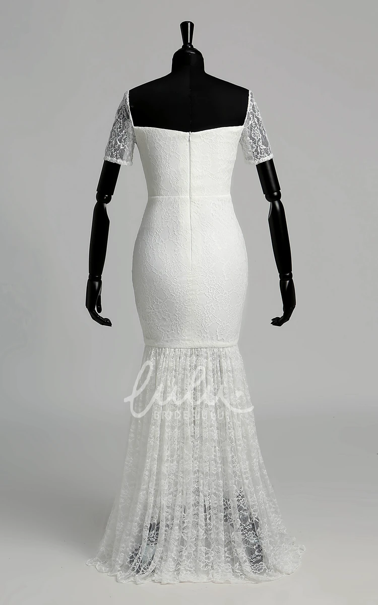 Maternity Wedding Dress Lace Mermaid Off-the-shoulder Illusion Short Sleeve with Pleats