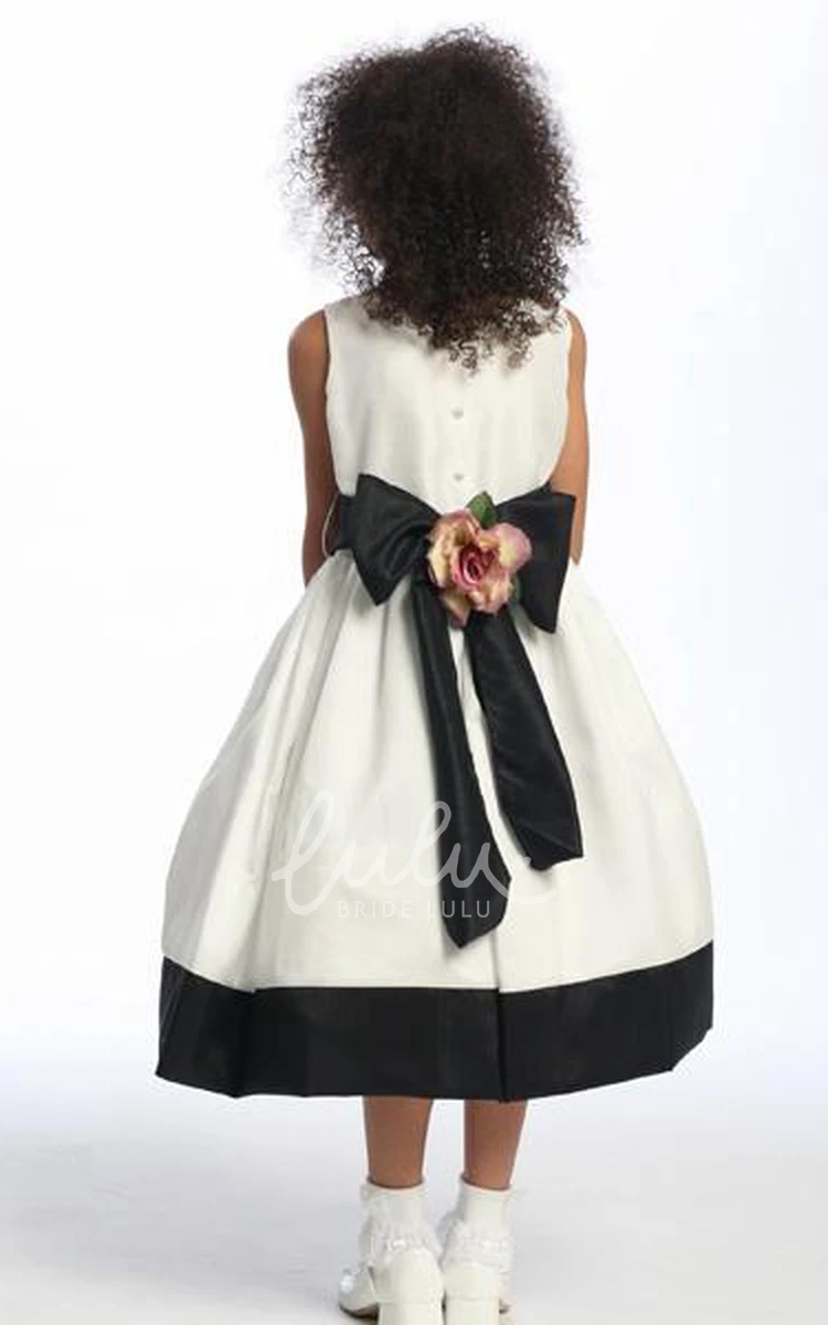 Floral Tea-Length Flower Girl Dress with Straps