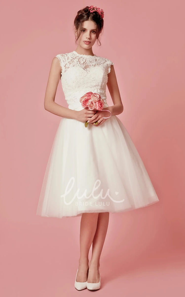 Knee Length A-Line Wedding Dress with Jacket and Cap Sleeves