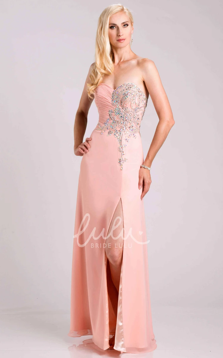 Ruched Chiffon Sweetheart Prom Dress with Side Slit and Pearls Elegant Prom Dress 2025