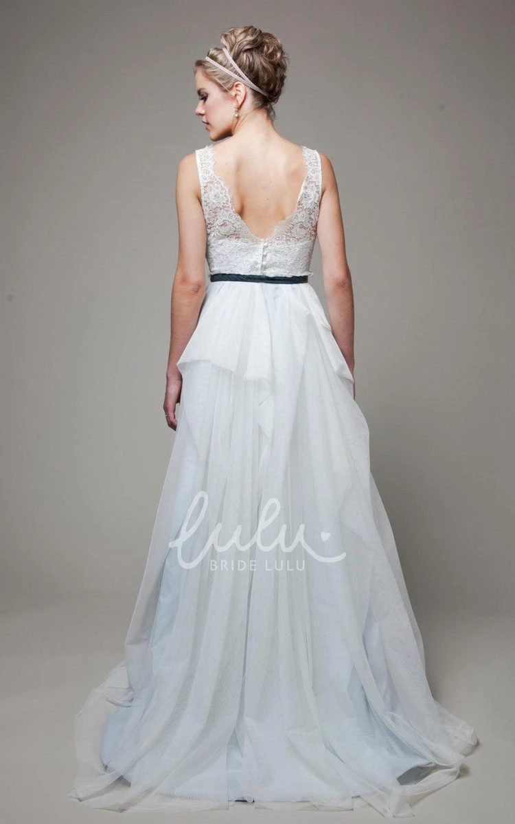 Ruffled Tulle Low-V Back Wedding Dress with Sash