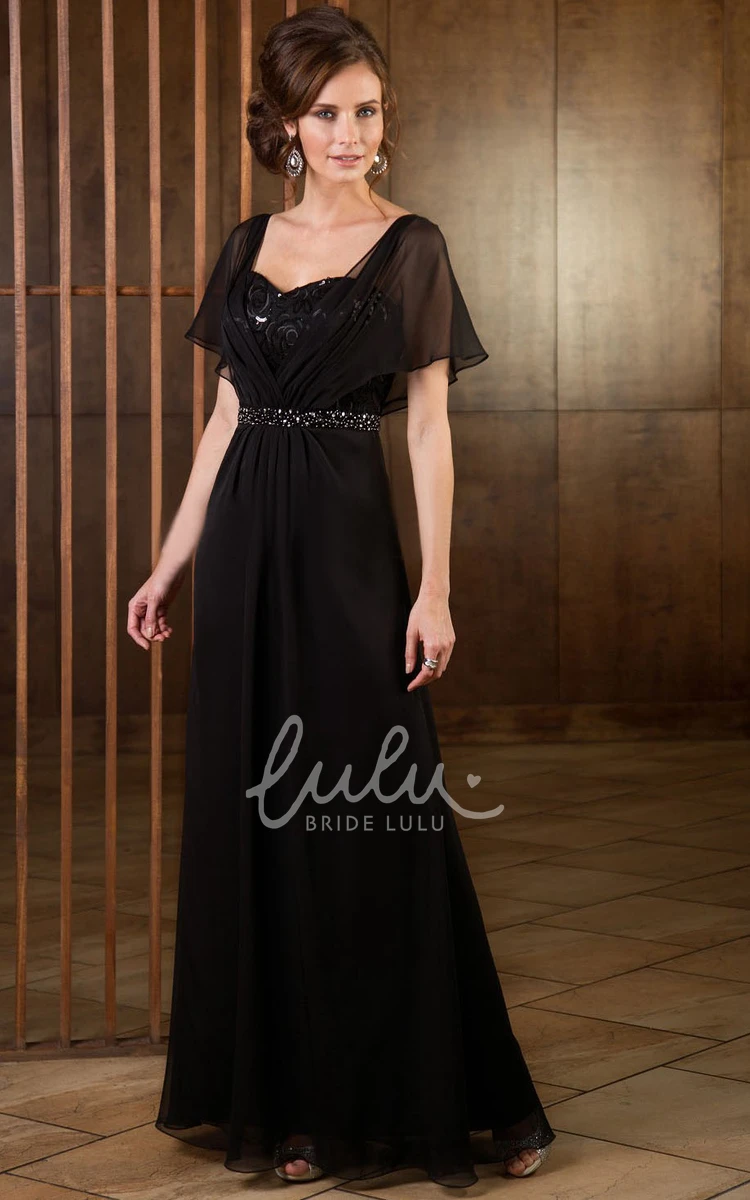 Sequin A-Line Mother Of The Bride Dress with Short Sleeves Floor-Length Dress