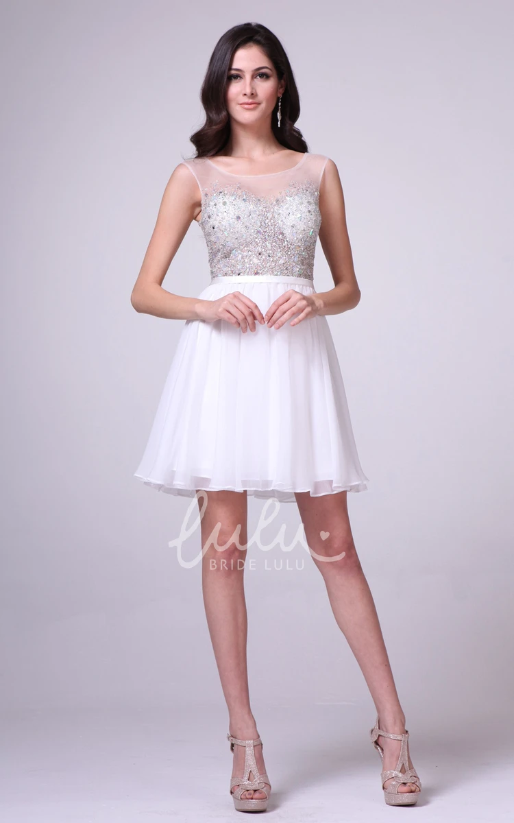 Sleeveless Scoop-Neck A-Line Chiffon Dress with Beading for Prom