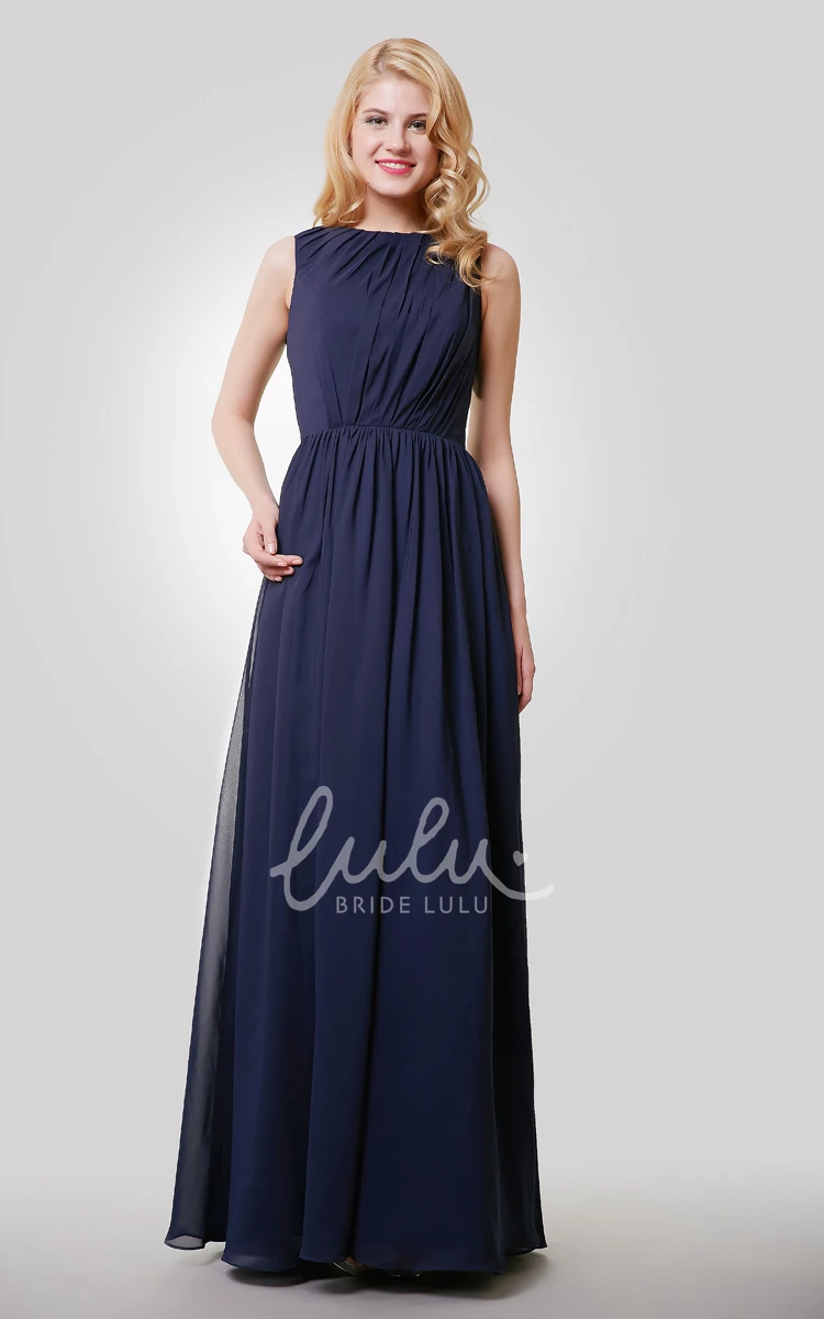 Sleeveless Pleated Chiffon Dress with Keyhole Back Flowy Bridesmaid Dress