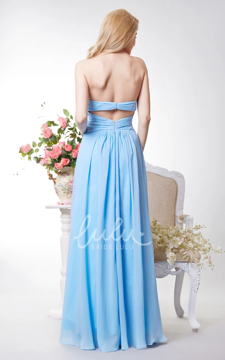 Strapless Chiffon Evening Dress with Open Back and Flowy Skirt