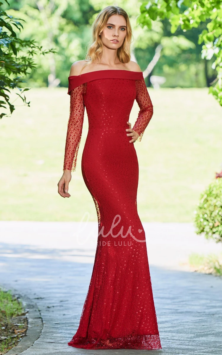 Lace Off-the-shoulder Mermaid Prom Dress with Long Sleeves