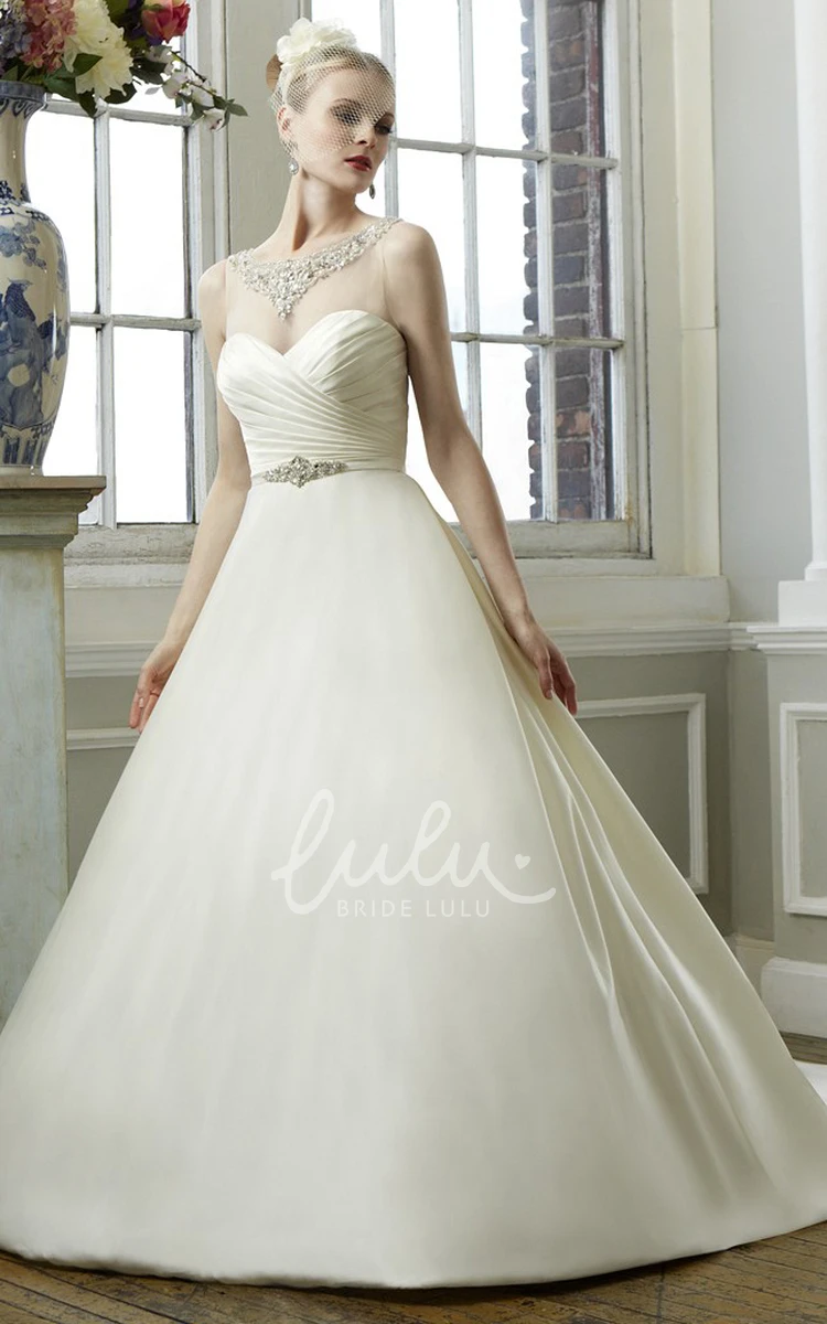 Satin&Tulle Scoop-Neck Ball Gown Wedding Dress With Beading Classy Bridal Gown