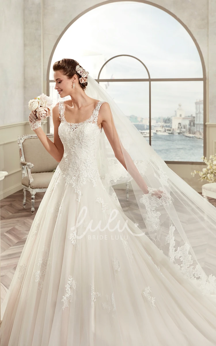 A-Line Lace Bridal Gown with Illusive Back and Straps