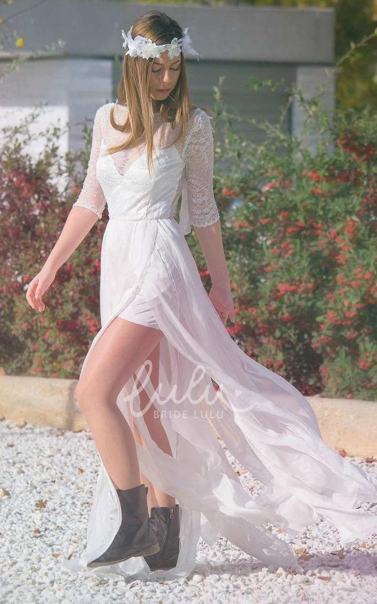 Embroidered Chiffon Lace Wedding Dress Unique Bridal Gown