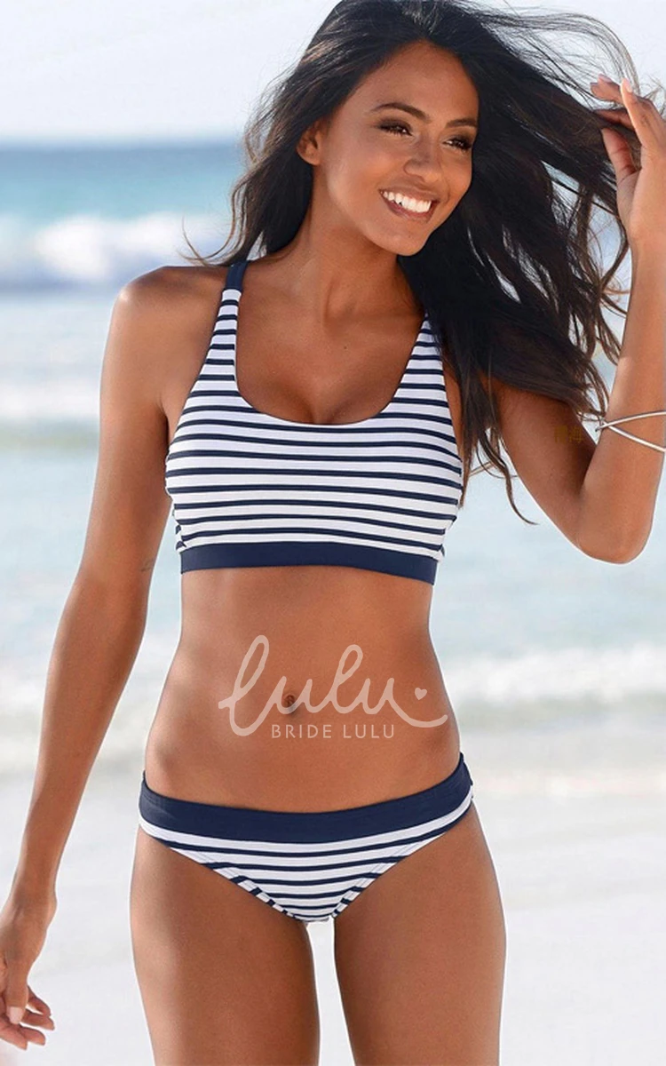 Stripe Bralette Swimsuit Set with Bikini Bottoms