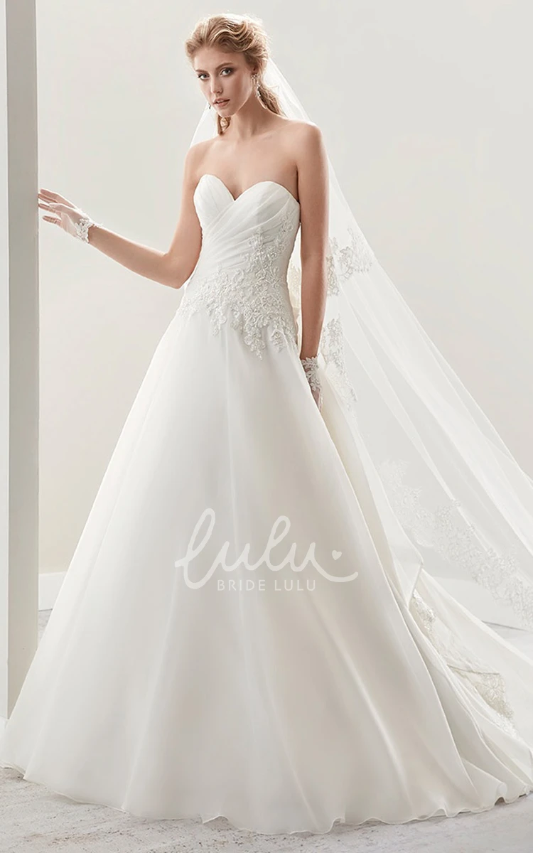 A-Line Wedding Dress with Side Appliques and Back Ruffles