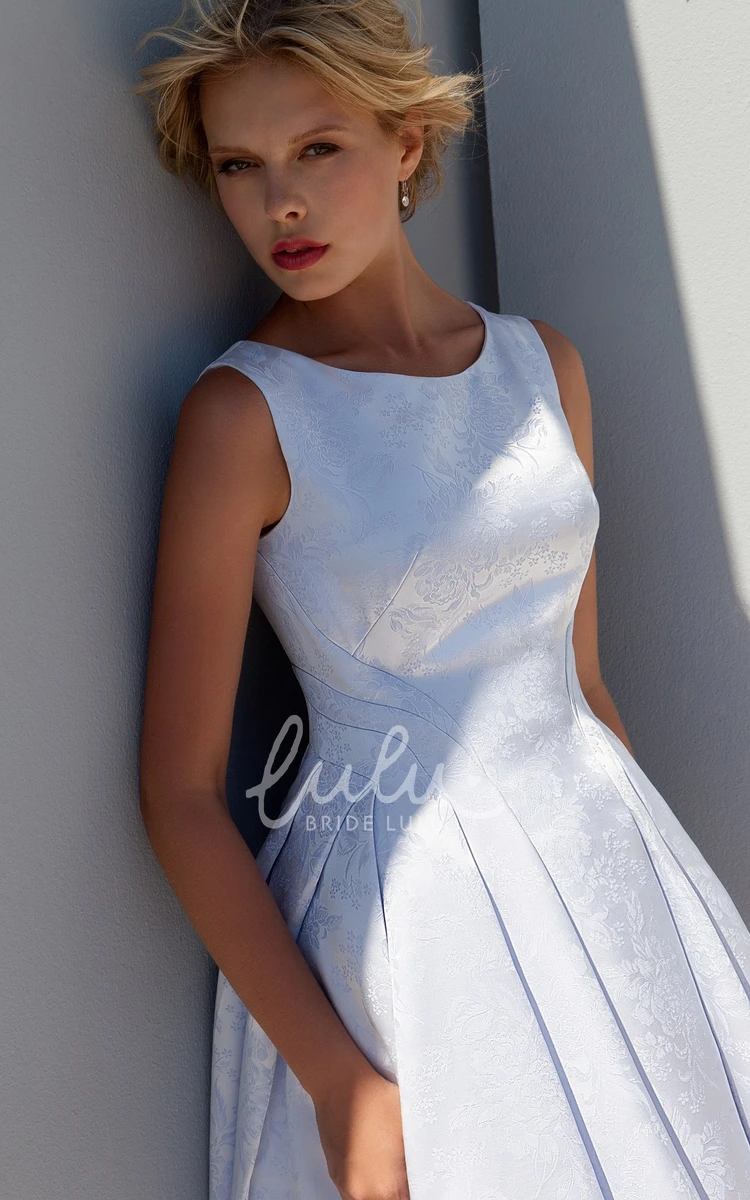 Pleated Satin Sleeveless Scoop Neck A-Line Wedding Dress Simple Bridal Gown