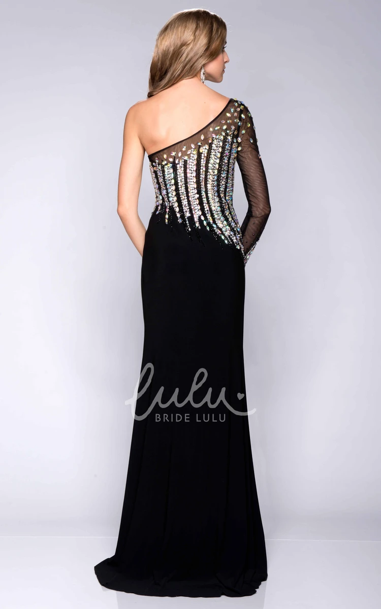 Sheath Jersey Prom Dress with Crystal Detailing One-Shoulder Long Unique
