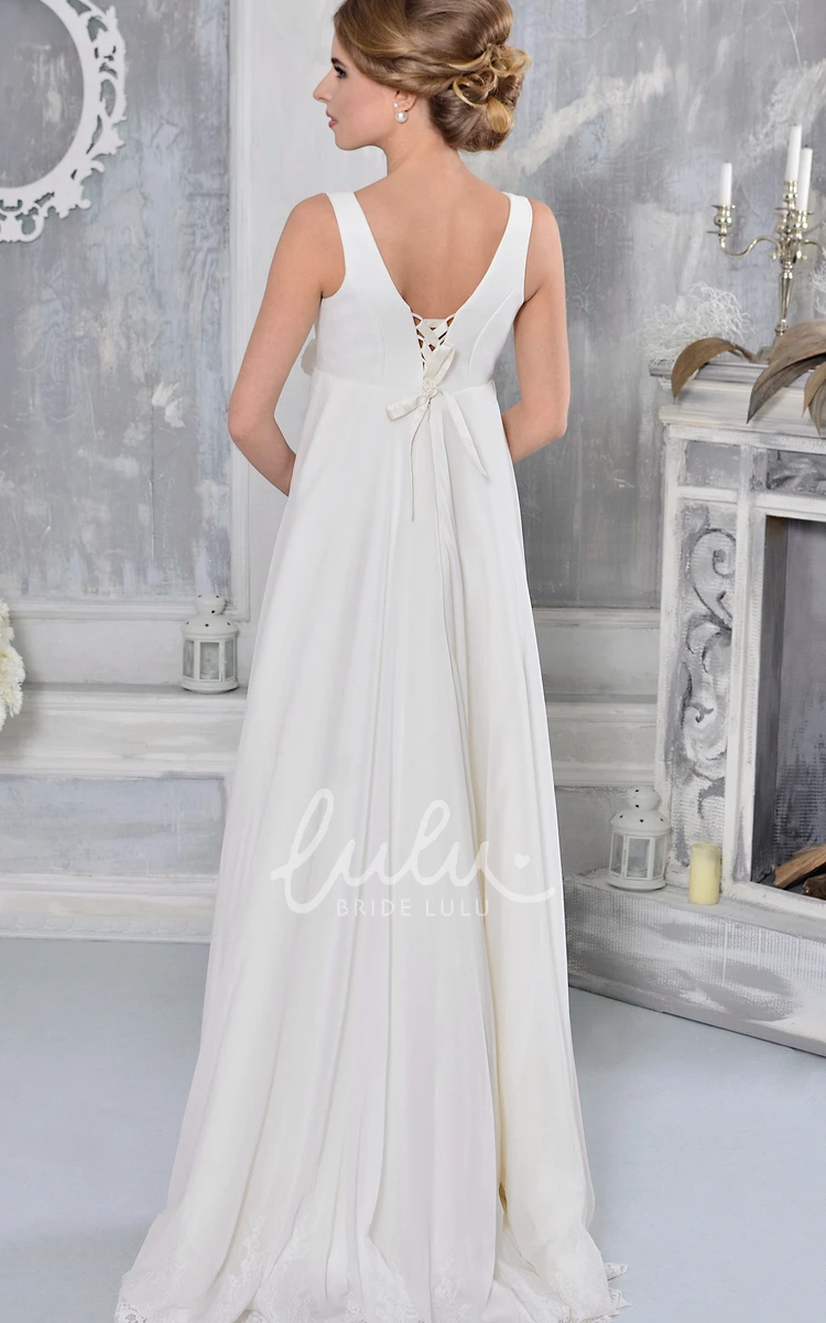 Sleeveless Cowl-Neck Empire Chiffon Wedding Dress Lace Floor-Length