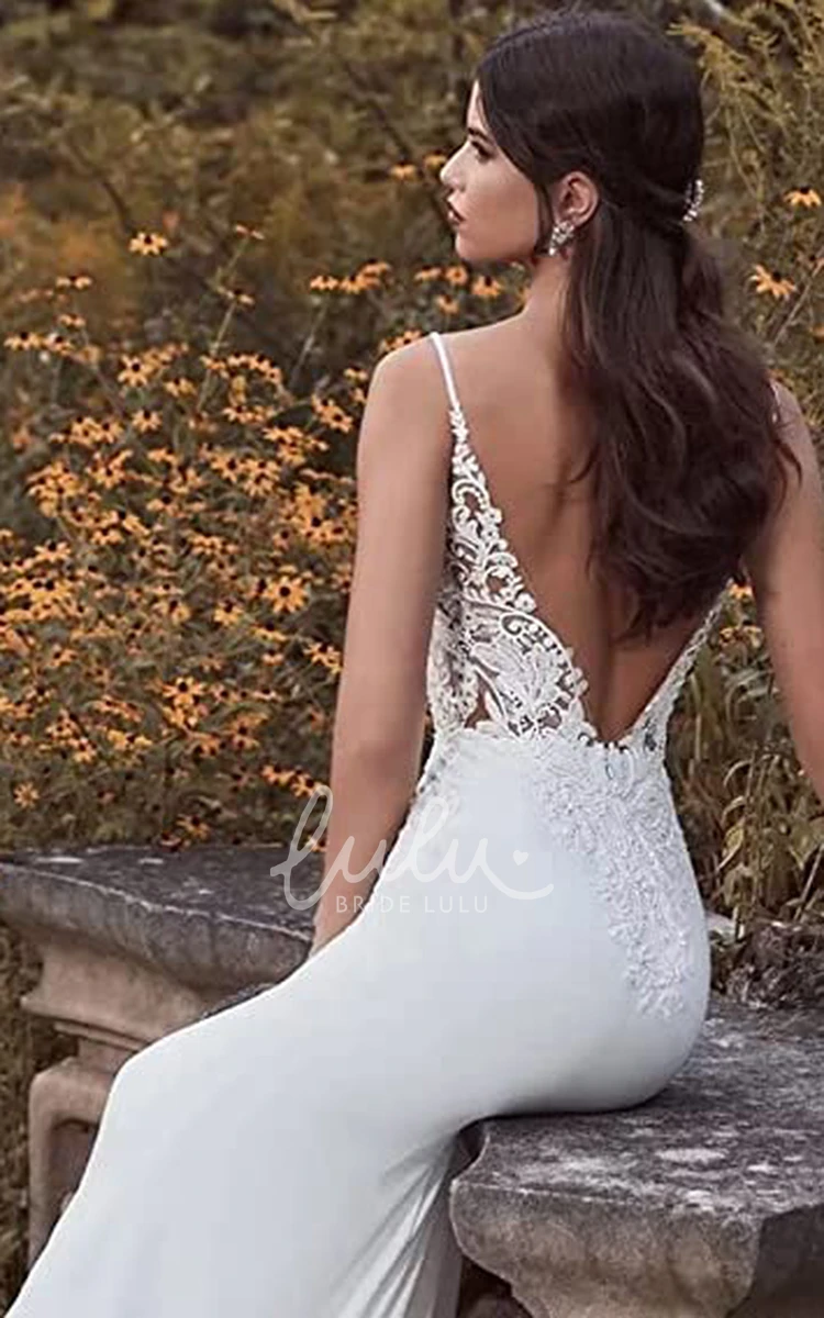 Casual Satin Mermaid Wedding Dress with Spaghetti Straps and Appliques