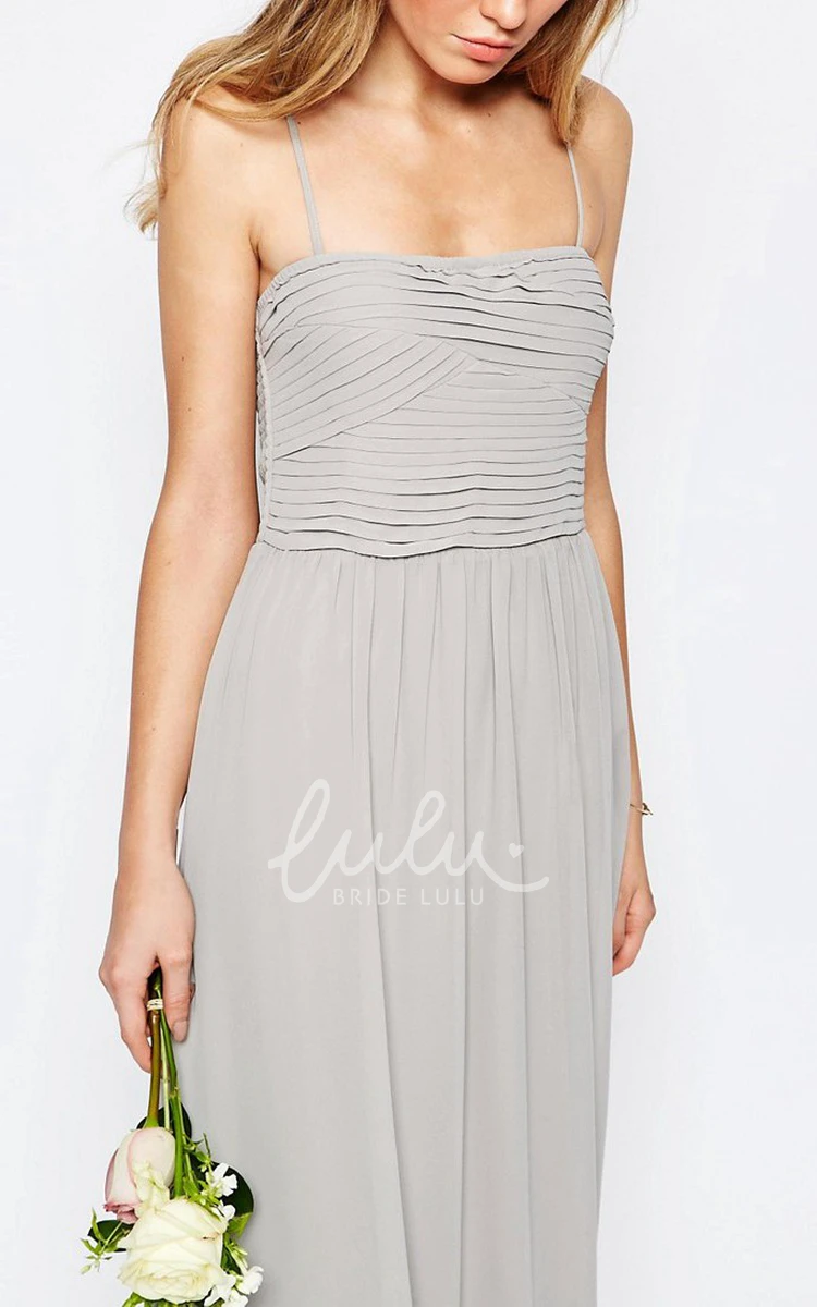 Ankle-Length Strapless Chiffon Bridesmaid Dress with Ruching and Straps