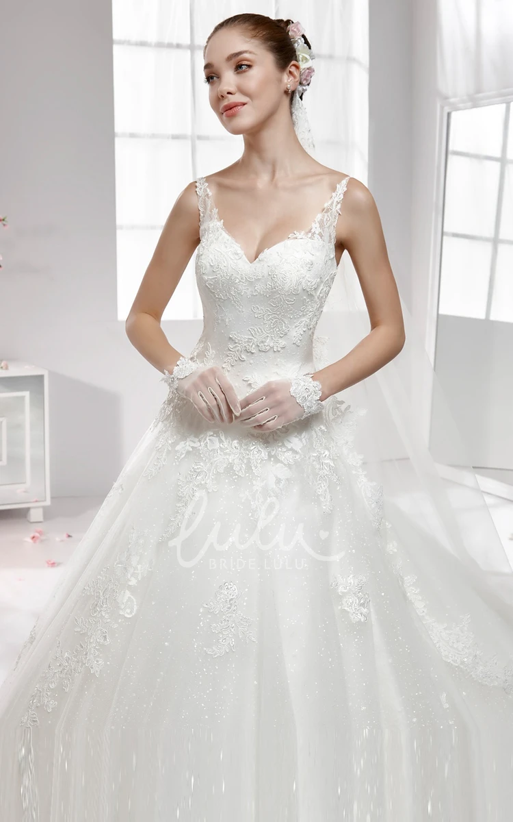 Lace A-Line Wedding Dress with Illusion Straps and Beaded Appliques
