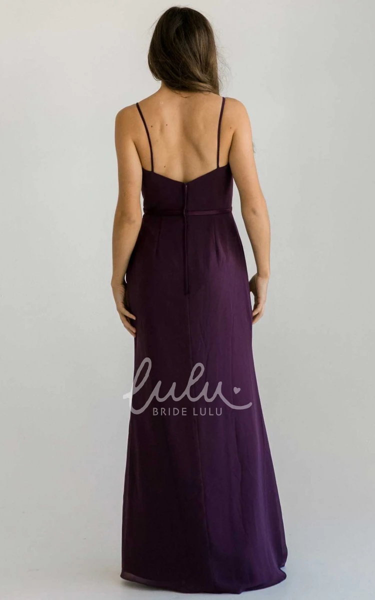 Casual V-neck Sheath Chiffon Bridesmaid Dress with Ruching and Straps