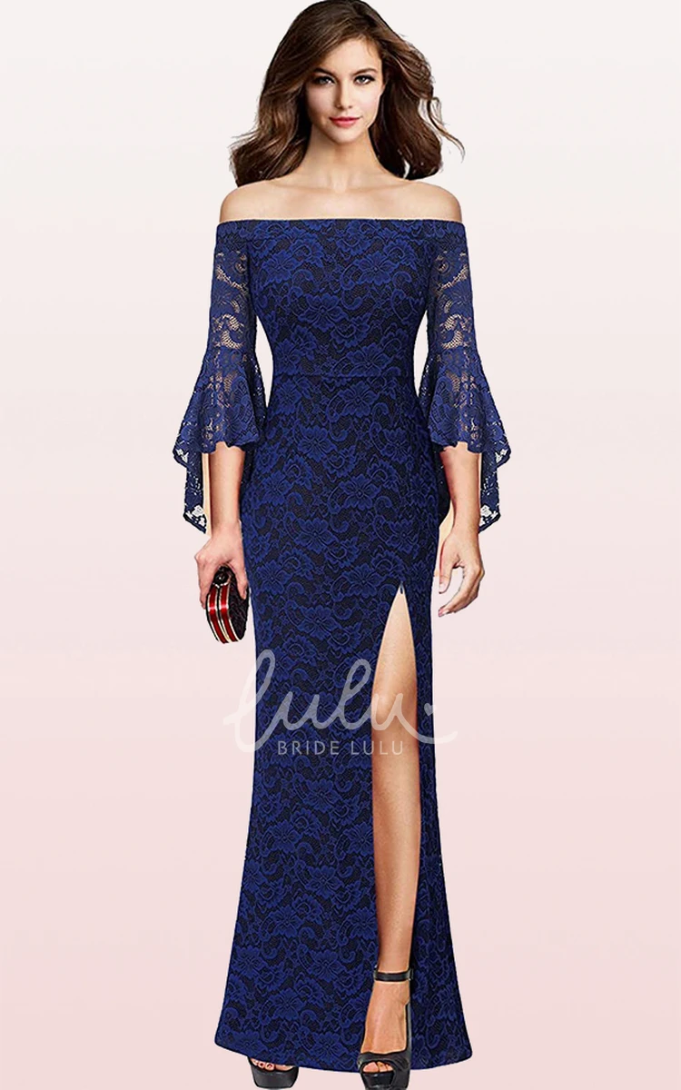 Lace Mermaid Off-Shoulder Formal Guest Dress with Split Modern Formal Dress