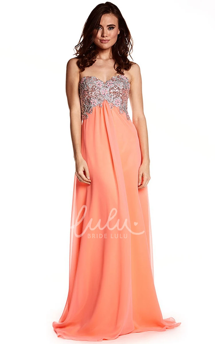 Empire Strapless Beaded Chiffon Prom Dress with Brush Train Modern Prom Dress