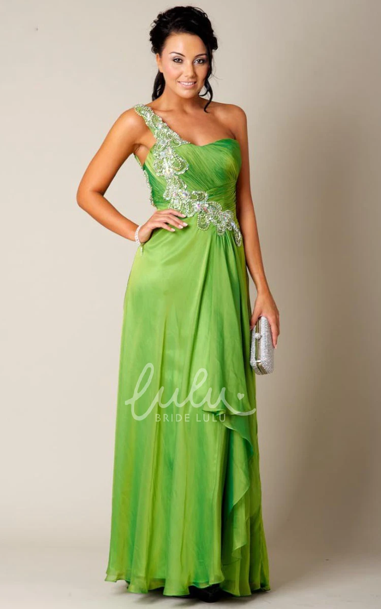 Beaded One-Shoulder Sheath Prom Dress with Ruching Long & Sleeveless