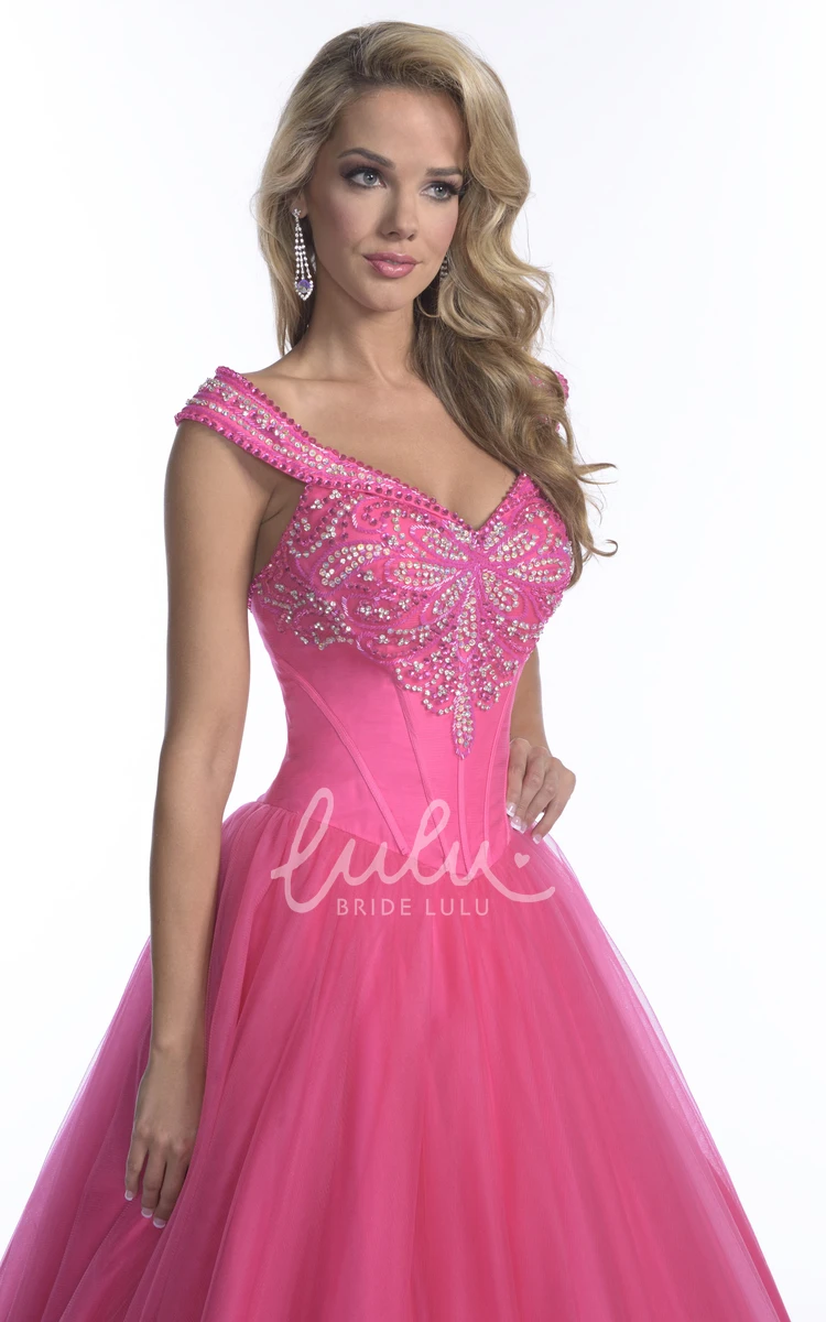 Cap Sleeve Crystal Top A-Line Quinceanera Dress Prom Dress