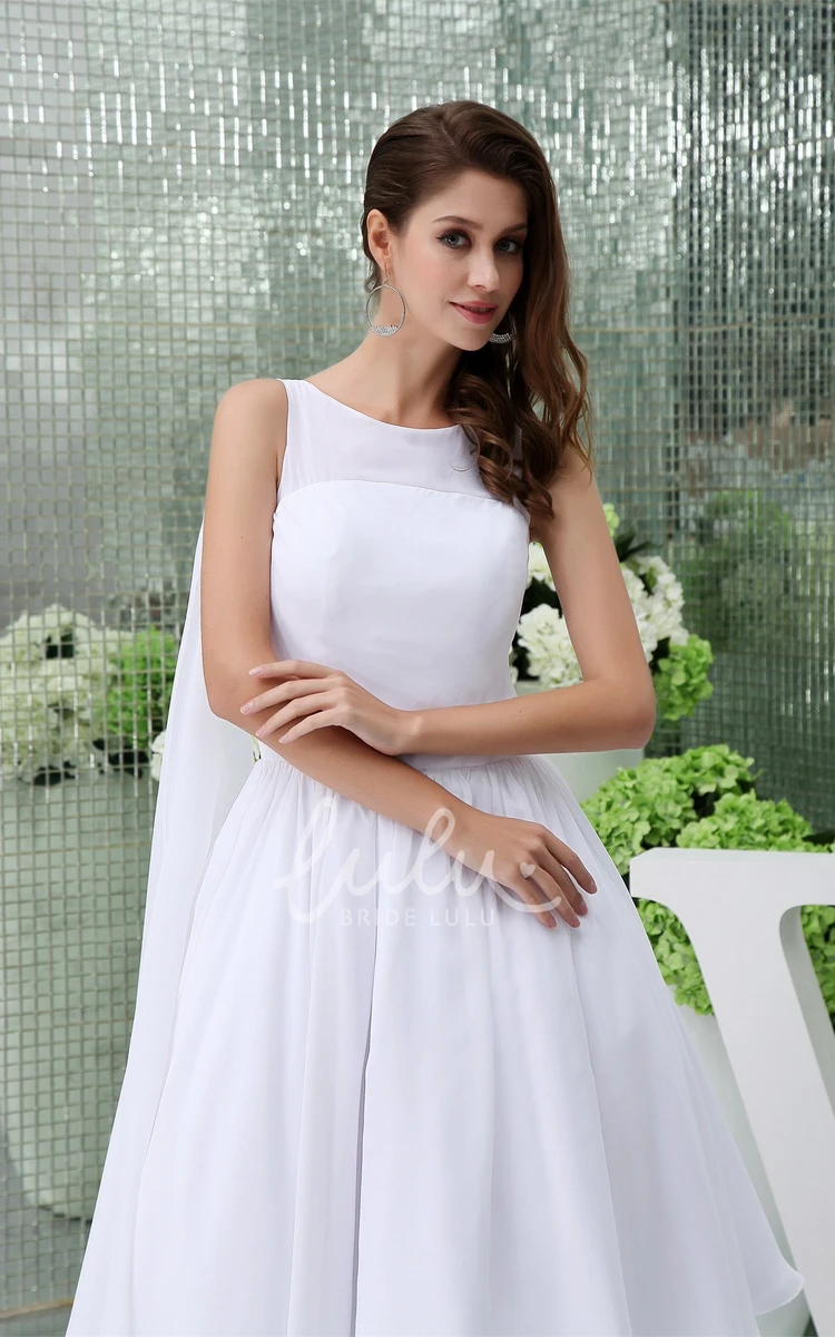 Pleated Sleeveless Tea-Length A-Line Wedding Dress