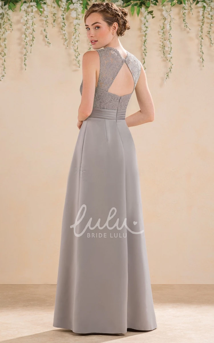 Lace Bodice V-Neck Bridesmaid Dress A-Line Sleeveless