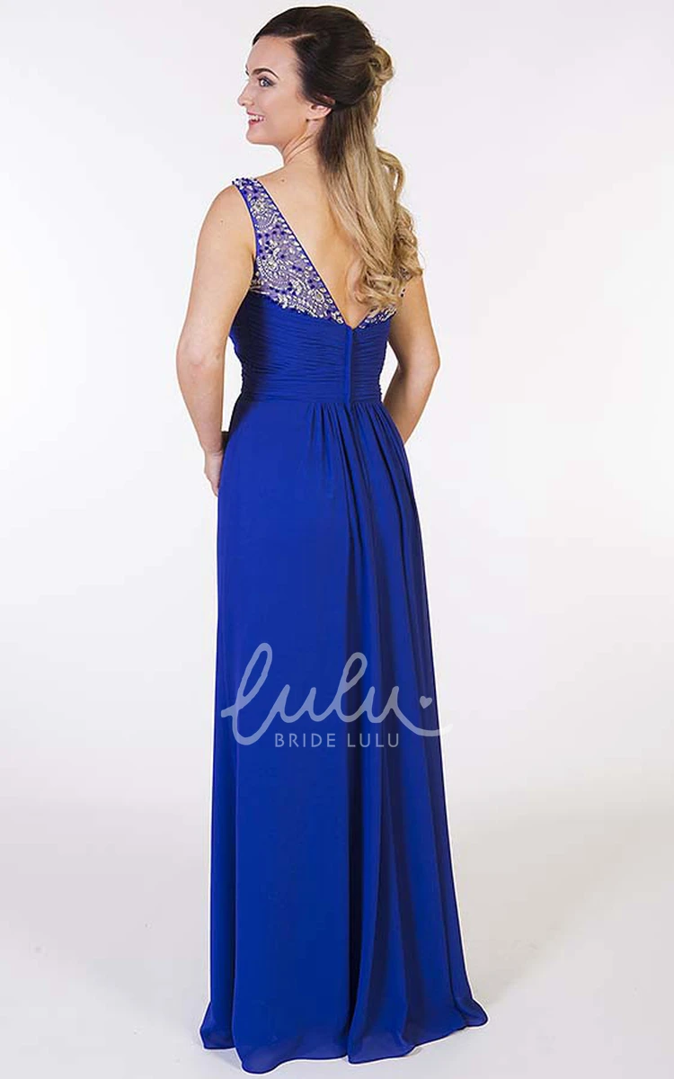 Sleeveless Chiffon Prom Dress with Criss-Cross Beading Flowy Bridesmaid Dress