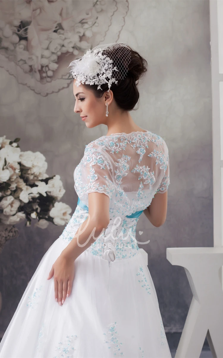 Lace Applique Tulle Strapless Wedding Dress with Bolero A-Line and Classy