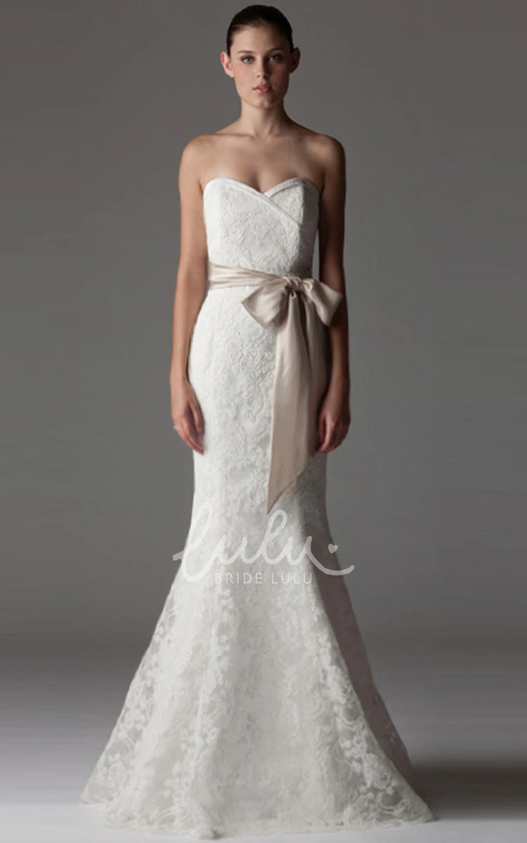 Lace Sleeveless Sweetheart Sheath Wedding Dress with Bow Elegant Floor-Length Gown