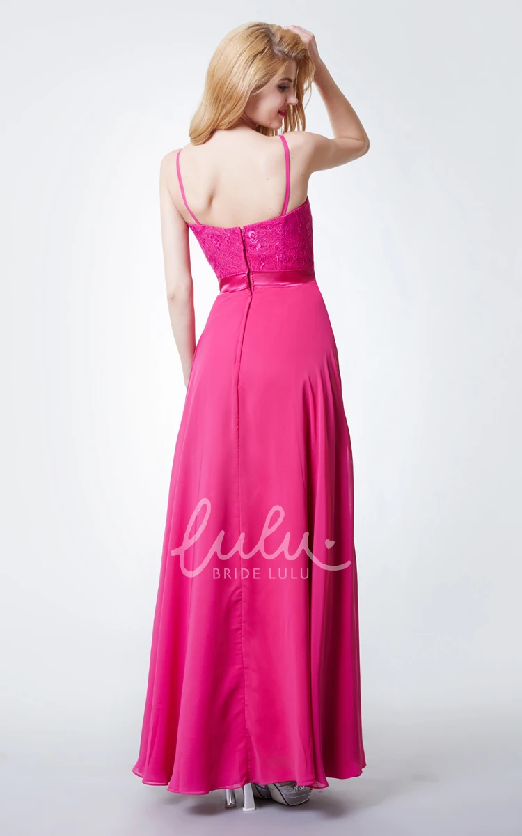 Chiffon Lace Jewel Neck Bridesmaid Dress with Long Sleeves