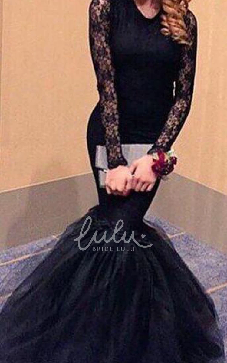 Black Lace Mermaid Prom Dress with Long Sleeves Sexy Evening Gown